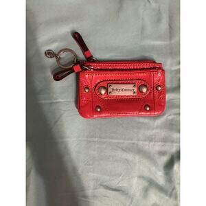 Juicy Couture 100% Leather Coin Purse Wallet Keychain Change Pouch Patent Red